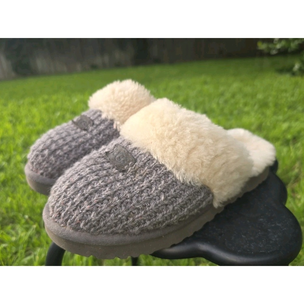 UGG COZY KNIT CHARCOAL GREY SHEEPSKIN CLASSIC COMFORT SLIPPERS WOMENS SIZE 8
